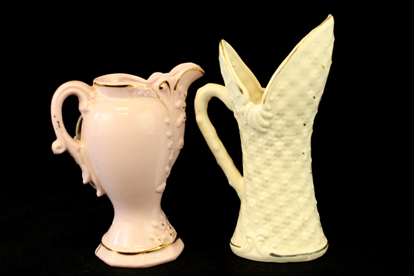 Lot Of Two Vintage Raised Flower Vases With Handles