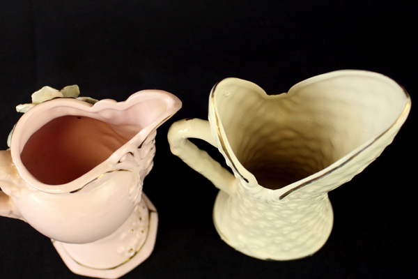 Lot Of Two Vintage Raised Flower Vases With Handles