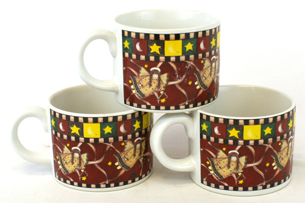 Debbie Mumm Sakura Set of 3 Gathering of Angels 1997 Genuine Stoneware Mugs