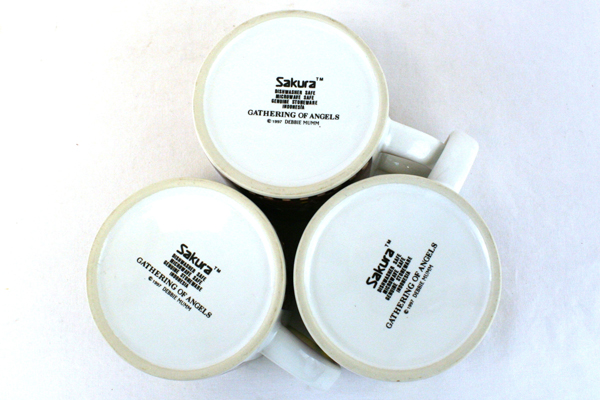 Debbie Mumm Sakura Set of 3 Gathering of Angels 1997 Genuine Stoneware Mugs