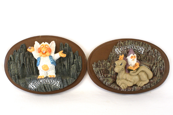 Lot Of Two Krystonia Plaques Poffles And A Dragon And Wizard