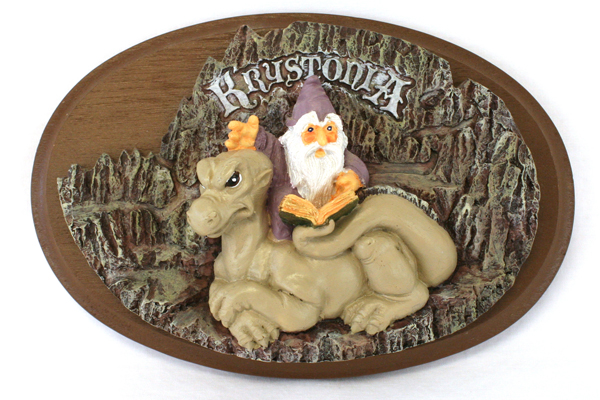 Lot Of Two Krystonia Plaques Poffles And A Dragon And Wizard