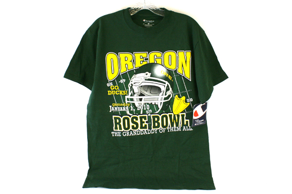 OREGON Rose Bowl Jan.1st 2010 Size M 100% Cotton Green T-Shirt w/ Champion Tag