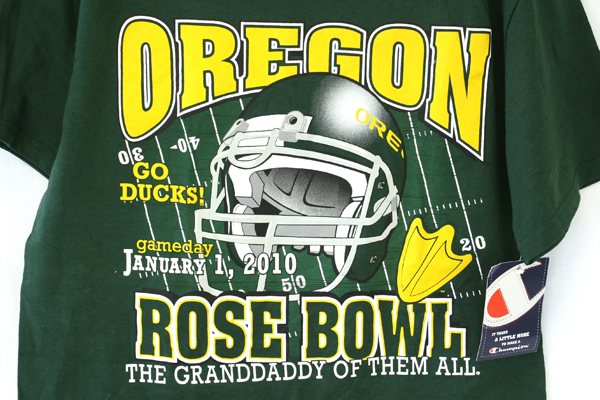 OREGON Rose Bowl Jan.1st 2010 Size M 100% Cotton Green T-Shirt w/ Champion Tag