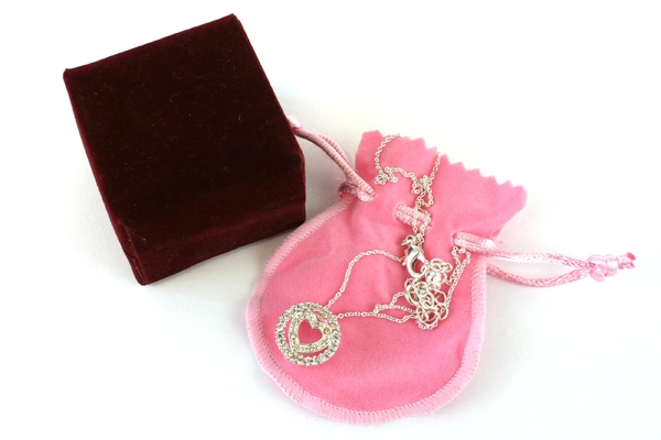 Rhinestone Silvertone Heart Shaped Pendant Necklace