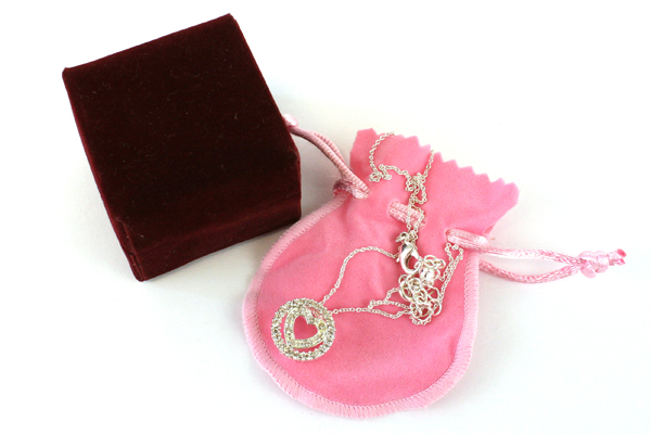 Rhinestone Silvertone Heart Shaped Pendant Necklace