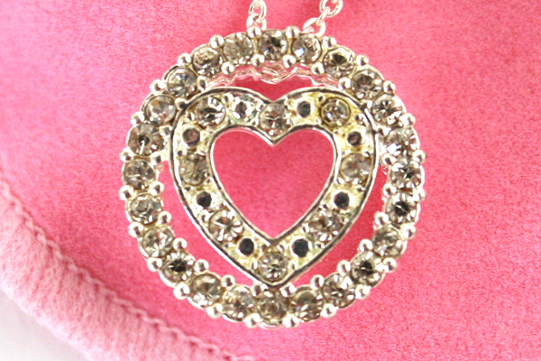 Rhinestone Silvertone Heart Shaped Pendant Necklace