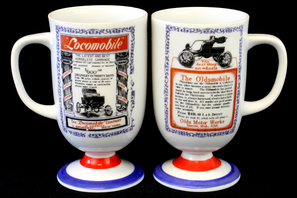 Set of 2 Footed Mugs Traditional Americana Arnart Locomobile & Oldsmobile