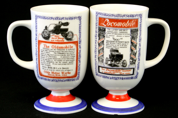 Set of 2 Footed Mugs Traditional Americana Arnart Locomobile & Oldsmobile