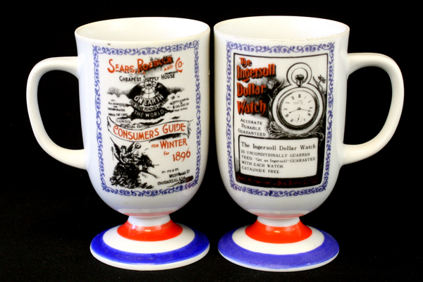 Traditional Americana Arnart Mugs w/ Vintage Ads - Ingersoll Watch & Sears