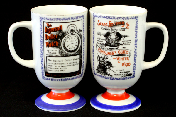 Traditional Americana Arnart Mugs w/ Vintage Ads - Ingersoll Watch & Sears