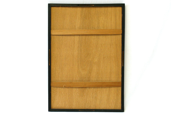 1960's Bamboo Cut-Out Framed Art Asian Woman in Robe Black Wooden Frame