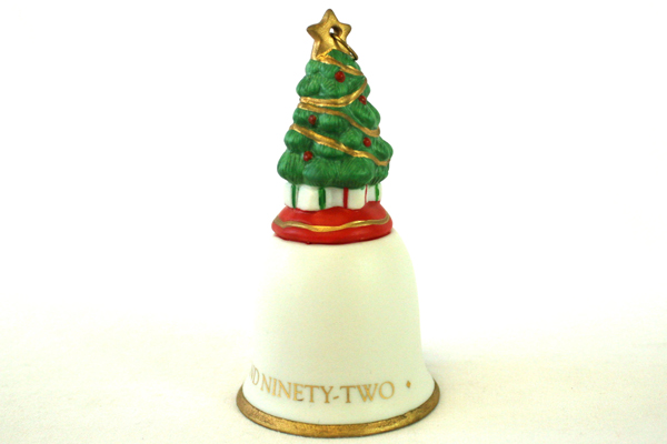 1992 Hallmark Hand Painted Fine Porcelain Christmas Tree Bell With Box
