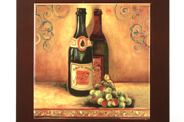 Brown Wall plaque With A Champagne And Grape Decor
