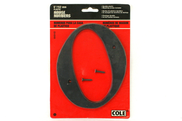 COLE ATI 6" Weather-Proof Flat Black House Number Zero 0