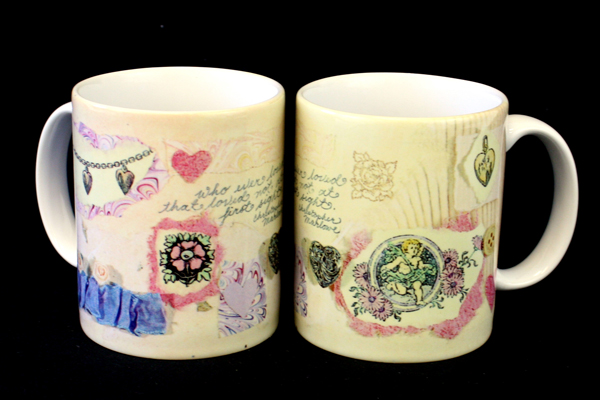 Lot of 2: Susan Zulauf Hearts and Thoughts Papel Freelance Coffee Ceramic Mugs
