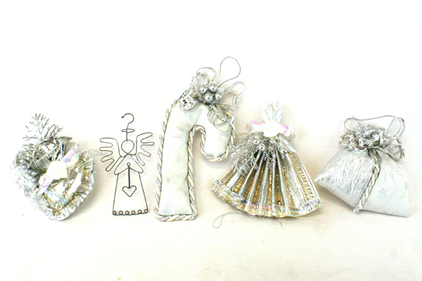 Lot of 5 Silver Colored Christmas Ornaments and Decorations
