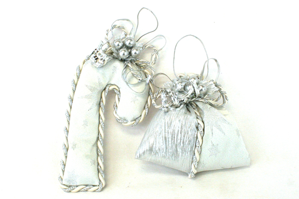Lot of 5 Silver Colored Christmas Ornaments and Decorations