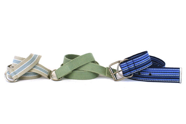Lot of 3 Blue and Green Belts with Silver Colored Metal Buckles