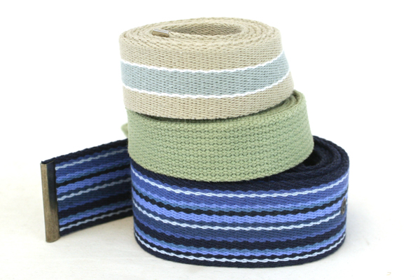Lot of 3 Blue and Green Belts with Silver Colored Metal Buckles
