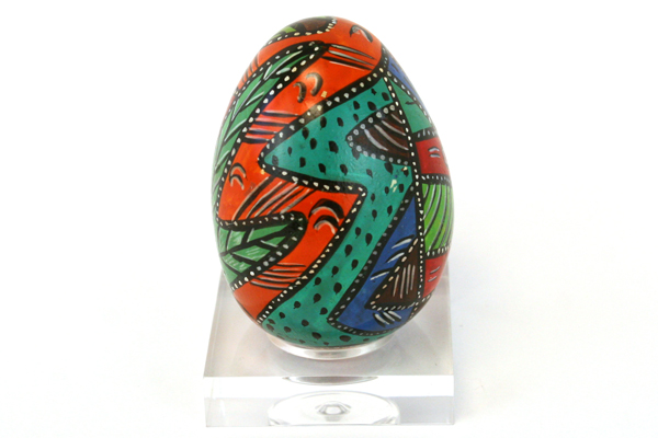 Hand Painted Art Deco Egg Shaped Paperweight With Stand
