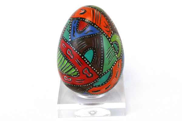 Hand Painted Art Deco Egg Shaped Paperweight With Stand