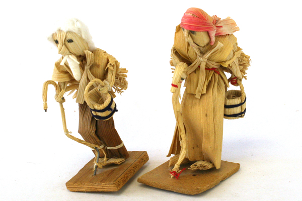 Lot Of Two Vintage Hand Made Raffia Dolls