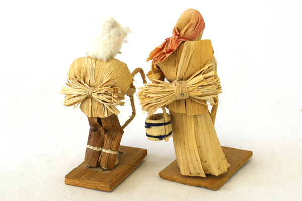 Lot Of Two Vintage Hand Made Raffia Dolls