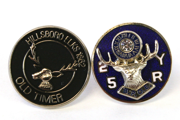 Elks B.P.O.E. 25 Year Blue and Silver Pin w/ Bonus Hillsboro Elks Old Timer Pin