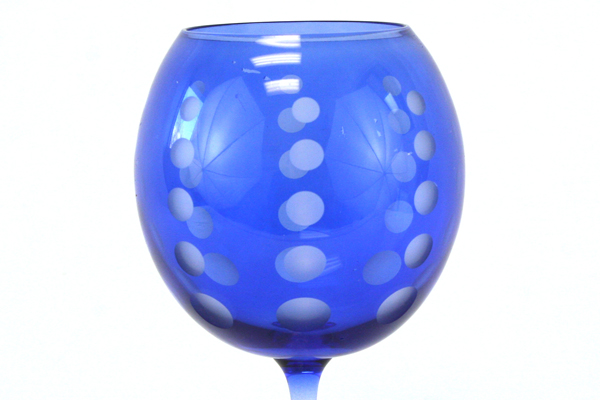 9.25" Tall Blue Crystal Art Deco Brandy Or Wine Glass With Etched Dots