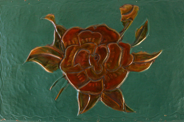 Hand Made Card Box With A Green Lid Containing An Orange Rose