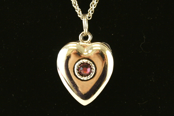 18" Silver Tone w Purple Rhinestone Magnetic Heart Locket