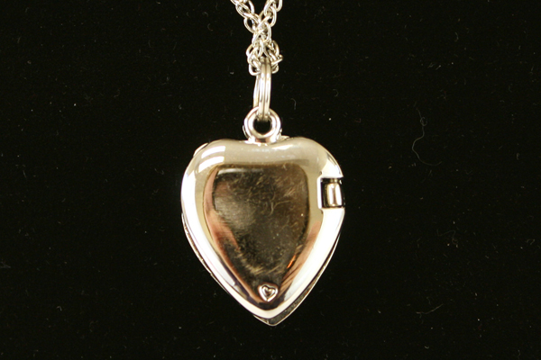 18" Silver Tone w Purple Rhinestone Magnetic Heart Locket
