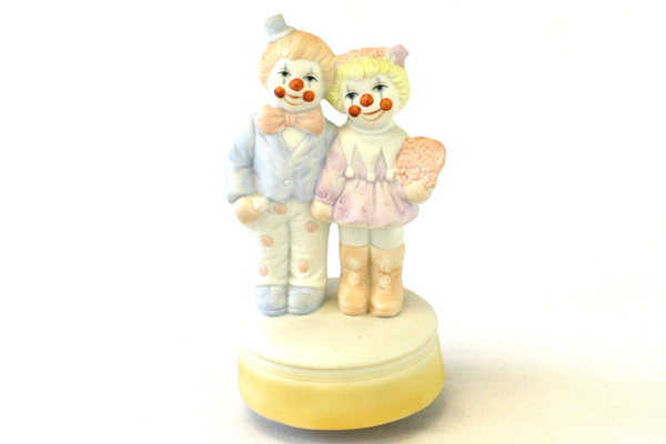 Bisque Clowns Rotating Musical Figurine