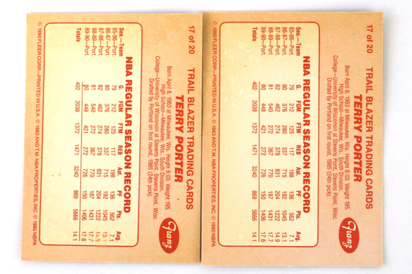 Lot of 2 Collector's Issue Cards Fleer 1988 Portland Trail Blazers Terry Porter