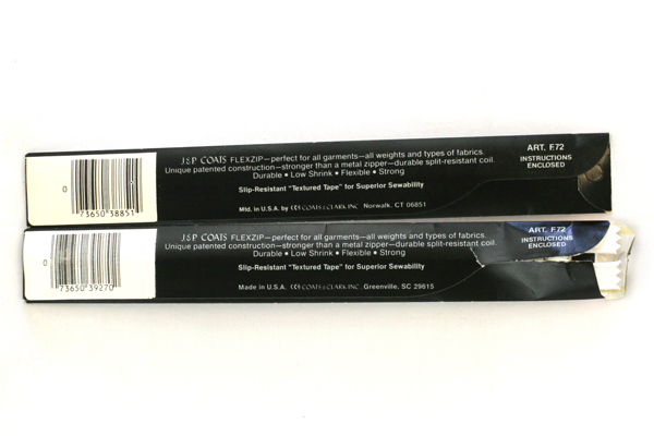 Lot Of Two J.P. Coats Polyester Zippers Black 7"/ White 22" All Purpose Flexzip