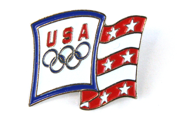 Lot of 2 USA Olympics Lapel Pins - Aminco Flag Pin & Gold Tone USA 2002 Pin