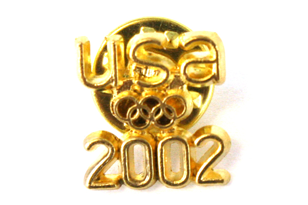 Lot of 2 USA Olympics Lapel Pins - Aminco Flag Pin & Gold Tone USA 2002 Pin