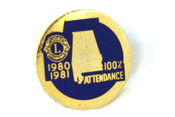Alabama Lions Club Blue And Gold Tone Perfect Attendance Pin