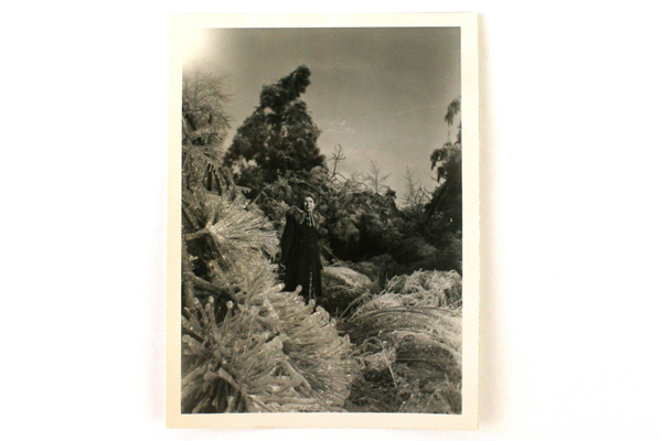 Vintage Real Snapshot Black & White Photograph Woman with Trees 4.75 x 3.5
