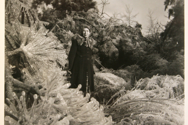 Vintage Real Snapshot Black & White Photograph Woman with Trees 4.75 x 3.5