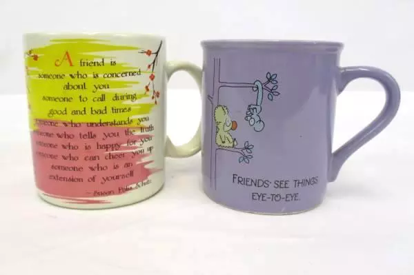Lot of 2 Vintage Friend Coffee Mugs Hallmark Mate Blue Mountain Cups Mugs