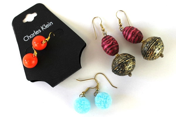 Lot of 3 Pair Gold Tone Hook Earrings ~ Orange Pink Blue