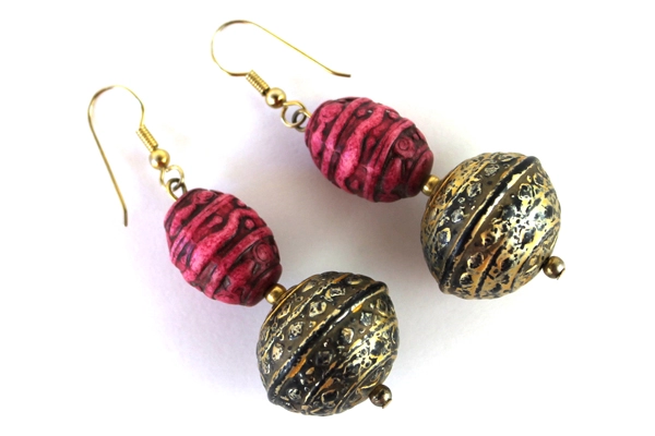 Lot of 3 Pair Gold Tone Hook Earrings ~ Orange Pink Blue