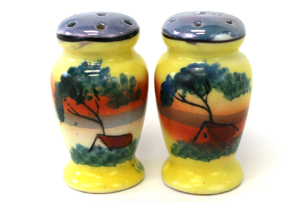 Vintage Miniature Hand Painted Sunrise Sunset Landscape Salt And Pepper Shakers