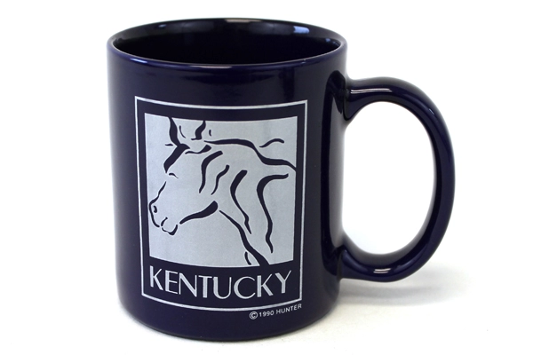 Kentucky USA Horse 1990 Hunter Dark Blue Glazed Ceramic Collectible Cup Mug