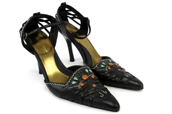Women's Anne Michelle Fuel Black Shoes Pointy Toe Ankle Strap Cut Out Size 8