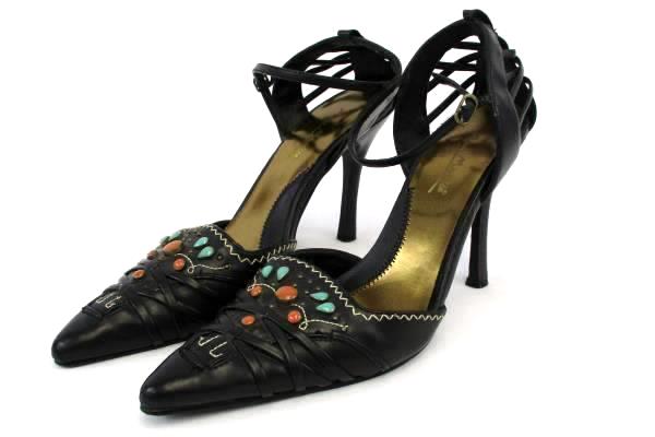 Women's Anne Michelle Fuel Black Shoes Pointy Toe Ankle Strap Cut Out Size 8