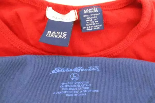 Lot 2 Relaxed Tops Eddie Bauer Basic Editions Long Short Sleeve Red Blue Sz L