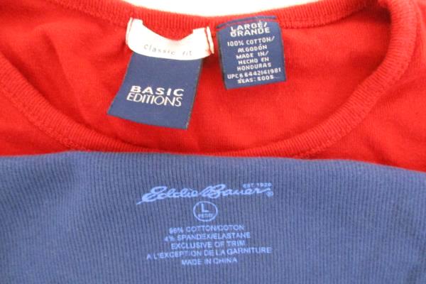 Lot 2 Relaxed Tops Eddie Bauer Basic Editions Long Short Sleeve Red Blue Sz L